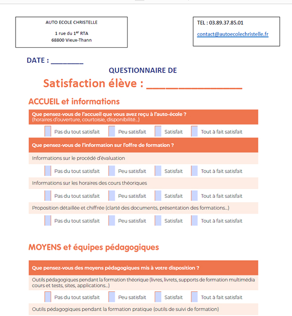 enquette statisfaction